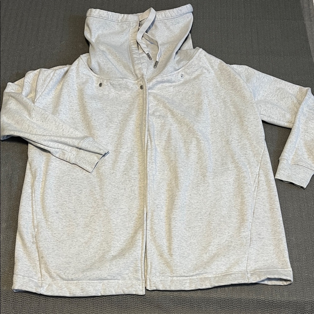 Zella Light Gray Women’s L Open Collar 1 Snap Hoodie Sweatshirt